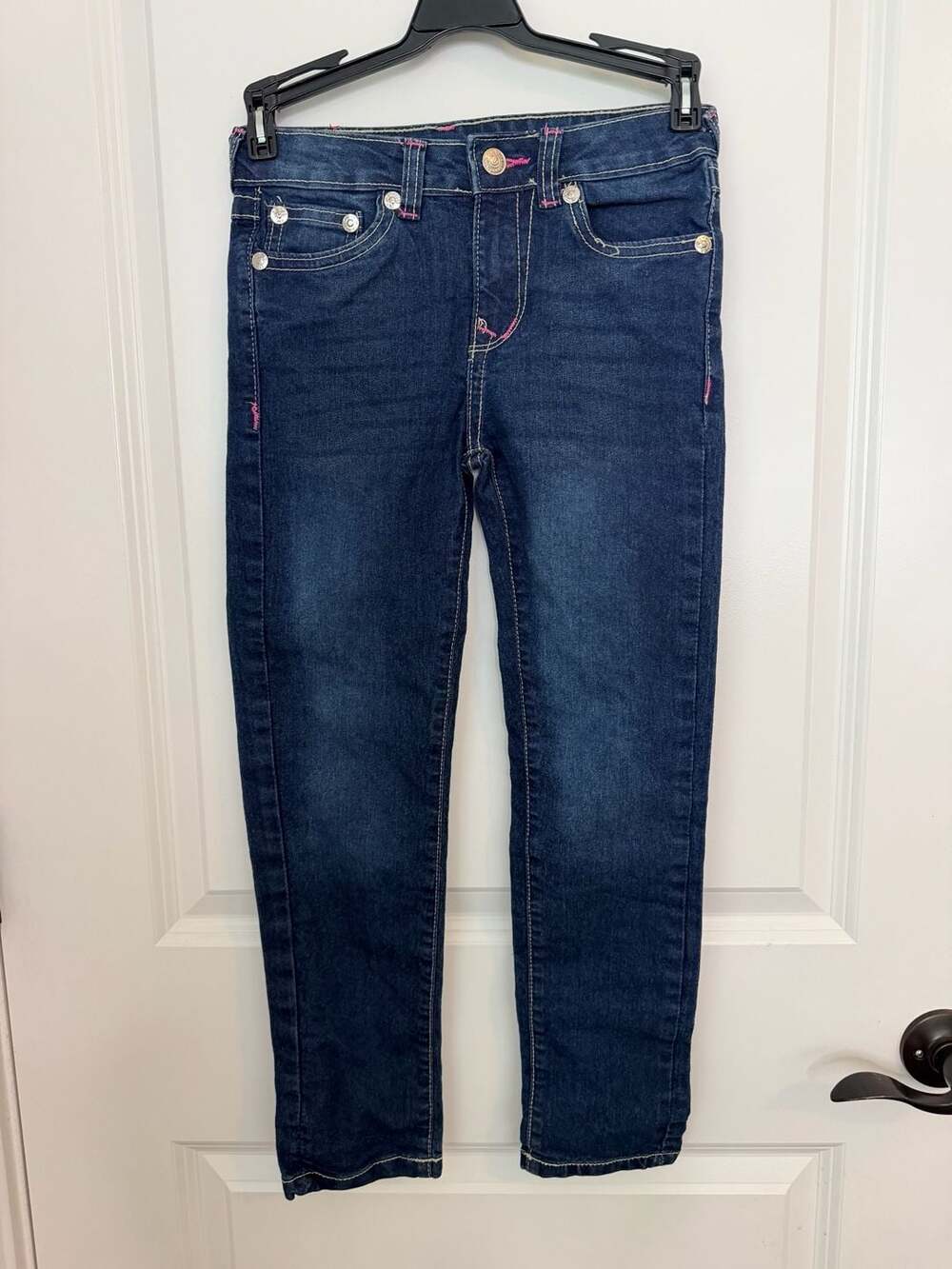 True Religion Girls Rhinestone Horseshoe Back Pocket Skinny Jeans (7/8)